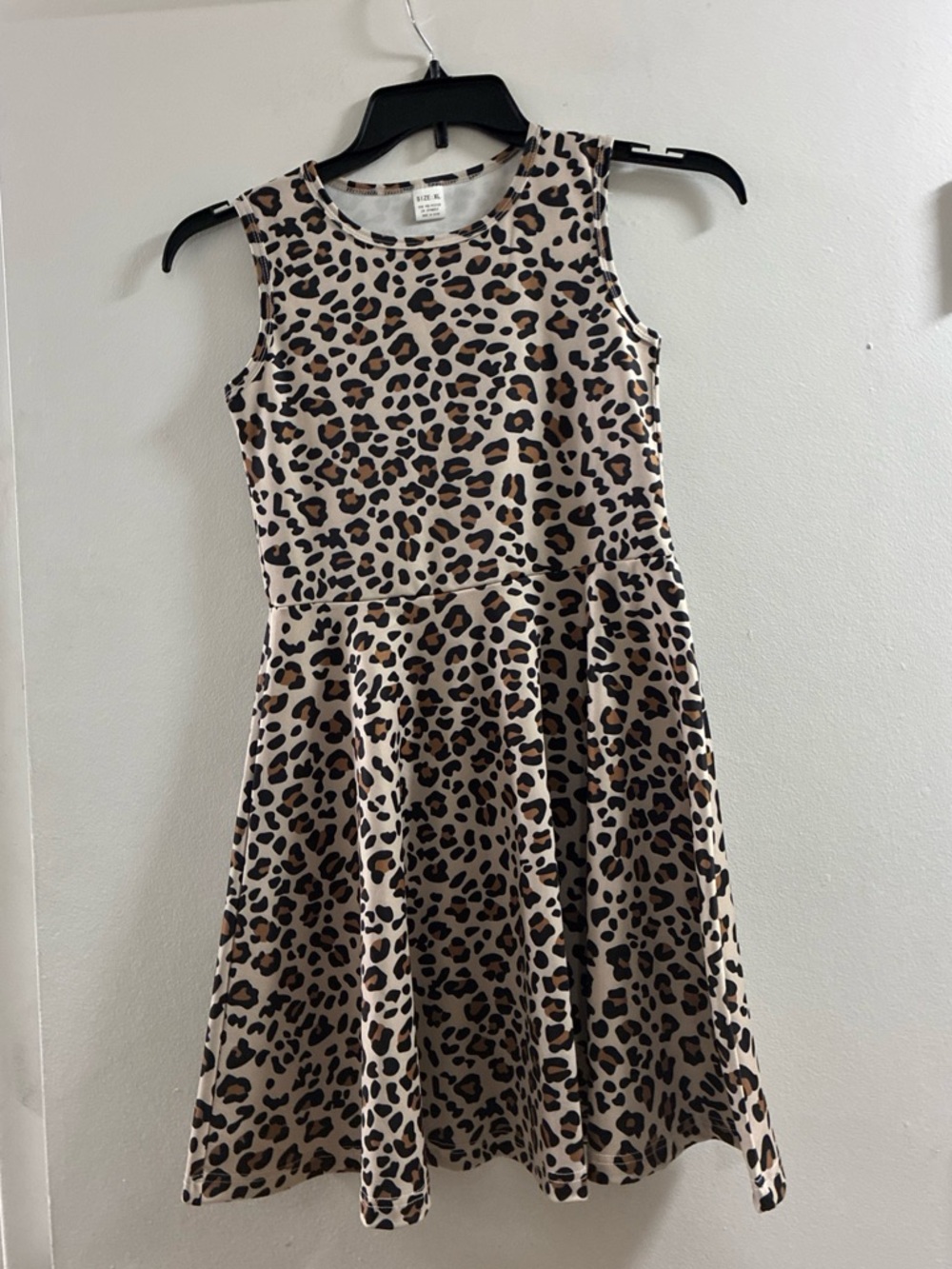 Girls Leopard Print Sleeveless Casual Dress - Beige/Black